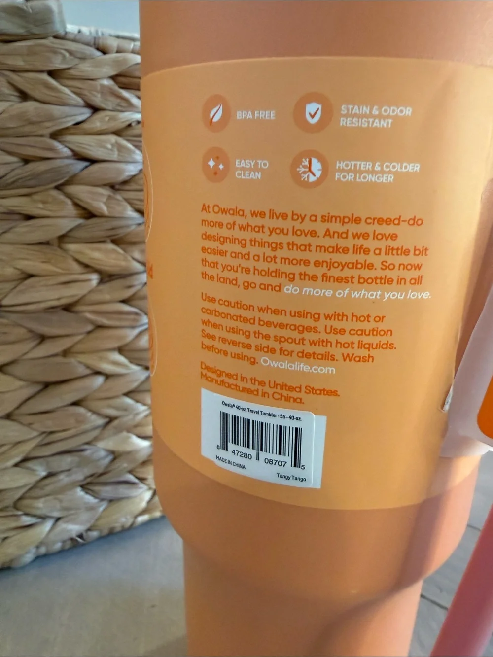 Owala Insulated Orange & Pink Travel Mug with Handle